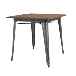 Tusent Matbord>Matsalsbord plåt galvaniserad med toppskiva i alm 75 x 75