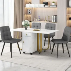 Matgrupper>Matsalsgrupp (set, 150×80×76cm matbord med 4 stolar), hopfällbart köksbordset, matrumsstol i linne