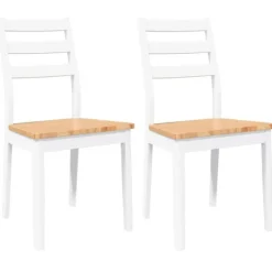 vidaXL Matgrupper>Matstolar 2 st vitt massivt trä gummi