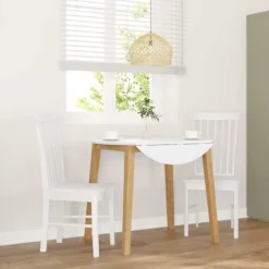 vidaXL Matgrupper>Matstolar 2 st vitt massivt trä gummi