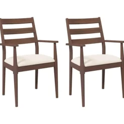 vidaXL Matgrupper>Matstolar med dynor 2 st, brunt massivt trä gummi