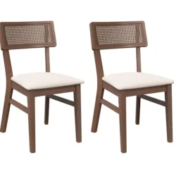 vidaXL Matgrupper>Matstolar med dynor 2 st, brunt massivt trä gummi