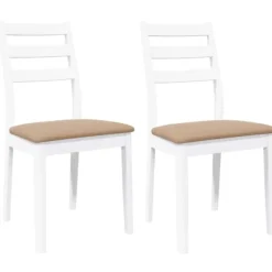 vidaXL Matgrupper>Matstolar med dynor 2 st, vit, massivt trä, gummi