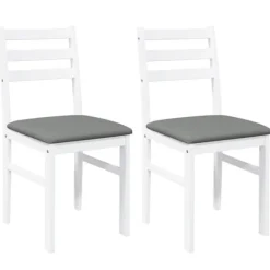 vidaXL Matgrupper>Matstolar med dynor 2 st, vit, massivt trä, gummi