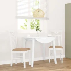 vidaXL Matgrupper>Matstolar med dynor 2 st, vit, massivt trä, gummi