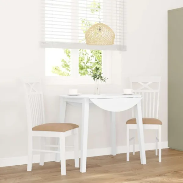 vidaXL Matgrupper>Matstolar med dynor 2 st, vit, massivt trä, gummi