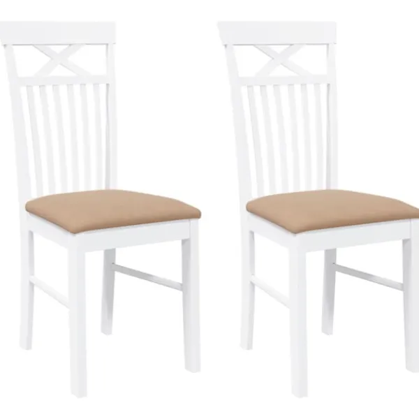 vidaXL Matgrupper>Matstolar med dynor 2 st, vit, massivt trä, gummi