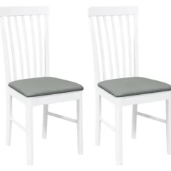 vidaXL Matgrupper>Matstolar med dynor 2 st, vit, massivt trä, gummi