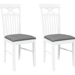 vidaXL Matgrupper>Matstolar med dynor 2 st, vit, massivt trä, gummi