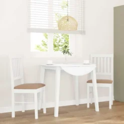 vidaXL Matgrupper>Matstolar med dynor 2 st, vit, massivt trä, gummi
