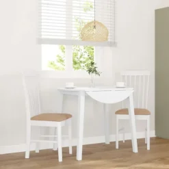 vidaXL Matgrupper>Matstolar med dynor 2 st, vit, massivt trä, gummi