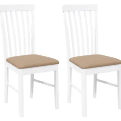 vidaXL Matgrupper>Matstolar med dynor 2 st, vit, massivt trä, gummi