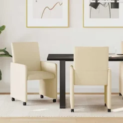 vidaXL Stolar>Matstolar med hjul med hjul 2 pcs Kräm 57 x 66 x 94 cm tyg