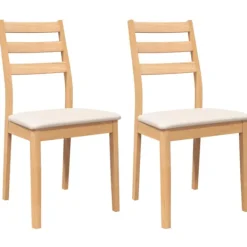 vidaXL Matgrupper>Matstolar med kuddar 2 st, naturligt, massivt trä, gummi