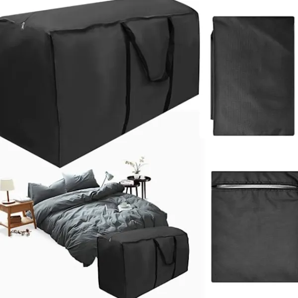 ATELA Kistor & Koffertar>Möbelförvaringsväska Svart 210D Oxford Dammtät Uteplatskudde Förvaringsväska Verandaväska med liten bärväska för cover 122x39x55cm