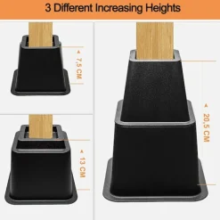 Sängar>Möbelhöjare, 4 st, justerbara höjder 7,5 cm, 13 cm eller 20,5 cm (svart)