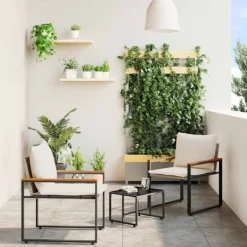 vidaXL Balkongmöbler>Möbelset med kudde 3 pcs Beige och krämvit Rotting