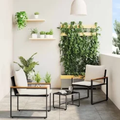 vidaXL Balkongmöbler>Möbelset med kudde 3 pcs Svart och krämvit Rotting