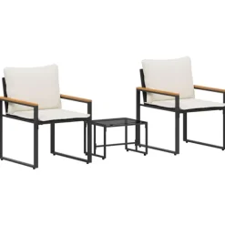 vidaXL Balkongmöbler>Möbelset med kudde 3 pcs Svart och krämvit Rotting