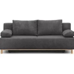 MIKA Soffor>3-sits cabriolet bänk - Mörkgrå manchester - Förvaringslåda - L 192 x H 84 x D 93 cm