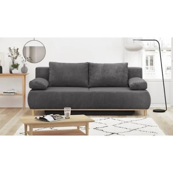 MIKA Soffor>3-sits cabriolet bänk - Mörkgrå manchester - Förvaringslåda - L 192 x H 84 x D 93 cm