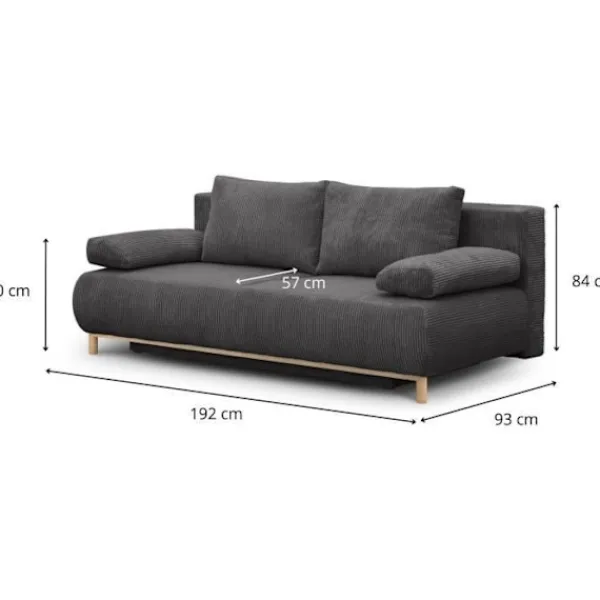 MIKA Soffor>3-sits cabriolet bänk - Mörkgrå manchester - Förvaringslåda - L 192 x H 84 x D 93 cm