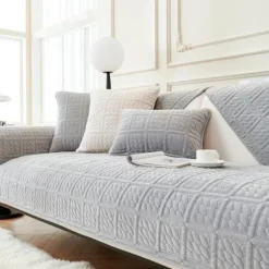 Soffor>Mjukt sammetssofföverdrag halkfritt för 1/2/3/4 sits L-form hörnsoffa Universal Passform Ljusgrå 90x180cm 1 st