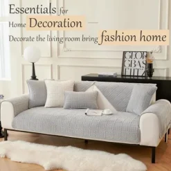 Soffor>Mjukt sammetssofföverdrag halkfritt för 1/2/3/4 sits L-form hörnsoffa Universal Passform Ljusgrå 90x180cm 1 st