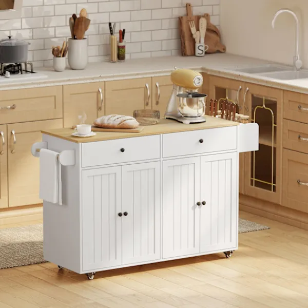 Northio Köksö>Mobil köksö, 2 lådor, kryddhylla, MDF, vit