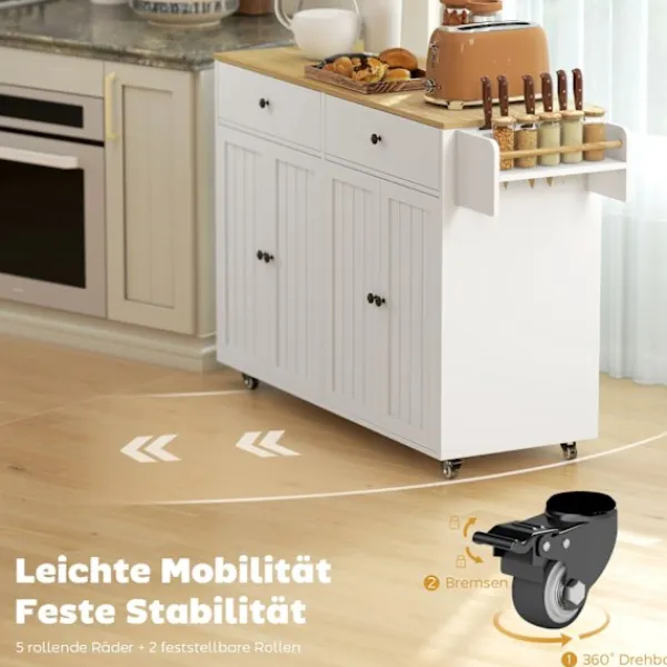 Northio Köksö>Mobil köksö, 2 lådor, kryddhylla, MDF, vit