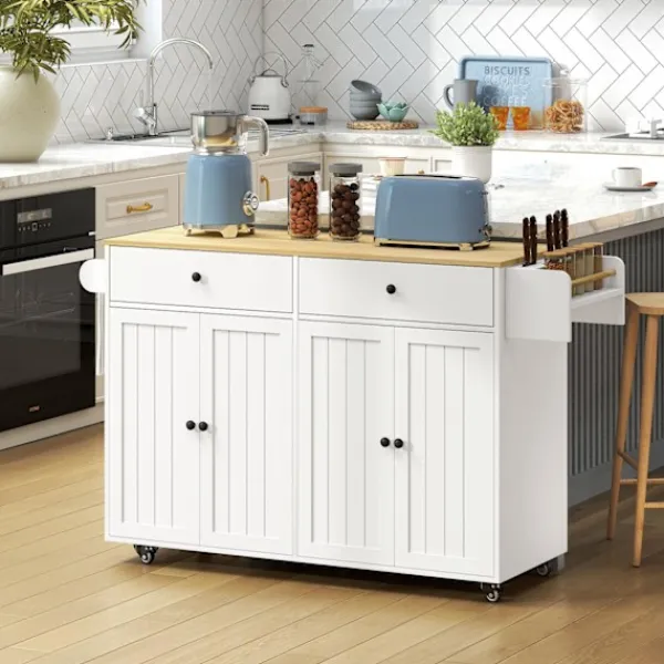 Northio Köksö>Mobil köksö, 2 lådor, kryddhylla, MDF, vit