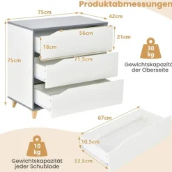 Northix Byråer>Modern byrå med lådor, skänk lådskåp för sovrum och garderob, vit