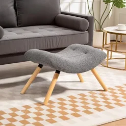 Northio Pallar>Modern fotpall med fleeceöverdrag, träben, mörkgrå