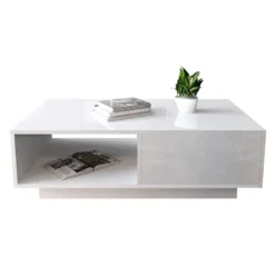 Soffbord>Modern Högglans Rektangulärt Soffbord Te Bord Förvaring Vardagsrum (Vit)
