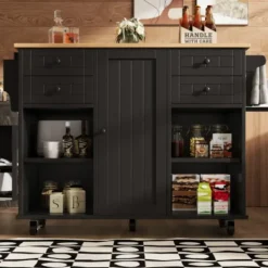 Köksö>Modern köksö (127×46×91,5 cm) köksskåp med träådring, matvagn med multifunktionell förvaring