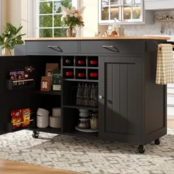 Köksö>Modern köksö (102x45x92cm) tillverkad av trä med förvaringsutrymme, multifunktionell som matbord, buffé & köksskåp, svart