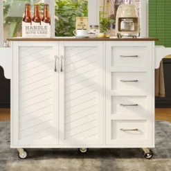 Köksö>Modern köksvagn med diagonala randdörrar – multifunktionell buffé med träskiva och praktiska tillbehör