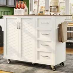 Köksö>Modern köksvagn med diagonala randdörrar – multifunktionell buffé med träskiva och praktiska tillbehör