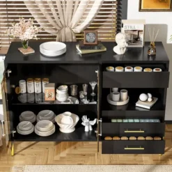 Skåp>Modern lyxigt skåp med teal-glasdörrar och kristallakrylhandtag – elegant förvaringsskåp för matsal och vardagsrum