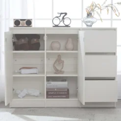 Sideboards>Modern skänk med lådor och hylla | Mångsidig förvaring i vitt