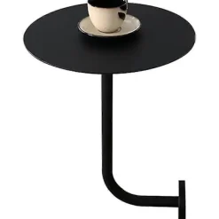 Småbord>Modernt svart runt barbord i mitten av århundradet, väggmonterat bistrococktailbord med metallben