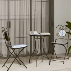 vidaXL Balkongmöbler>Mosaikbord blå och vit järn och keramik