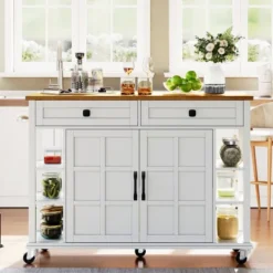 Köksö>Multifunktionell köksvagn 120-65cm – Fällbar skiva & 2 lådor – praktisk serveringsvagn på hjul