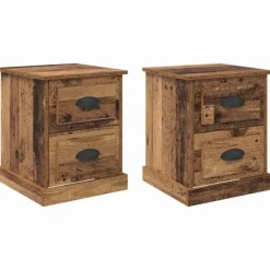 vidaXL Sängar>Nattduksbord med låda 2 pcs Gammalt trä 39 x 39 x 47,5 cm