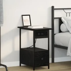 vidaXL Sängar>Nattduksbord med låda Svart Ek 60 x 30 x 61 cm Konstruerat trä