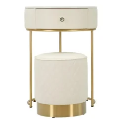 B2X Sminkbord>Nattduksbord med pall, konstläder, guldfärgade ben