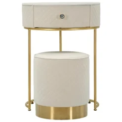 B2X Sminkbord>Nattduksbordsset, Krämfärgad sammet, Gulddetaljer
