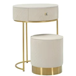 B2X Sminkbord>Nattduksbordsset, Krämfärgad sammet, Gulddetaljer