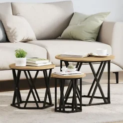 vidaXL Småbord>Nestande Sidobord 3 pcs Artisan Ek Konstruerat trä och stål