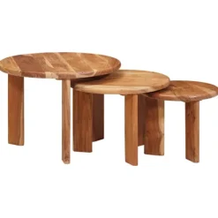 vidaXL Soffbord>Nesting Kaffe Bord 3 pcs Brun Massivt Akaciaträ